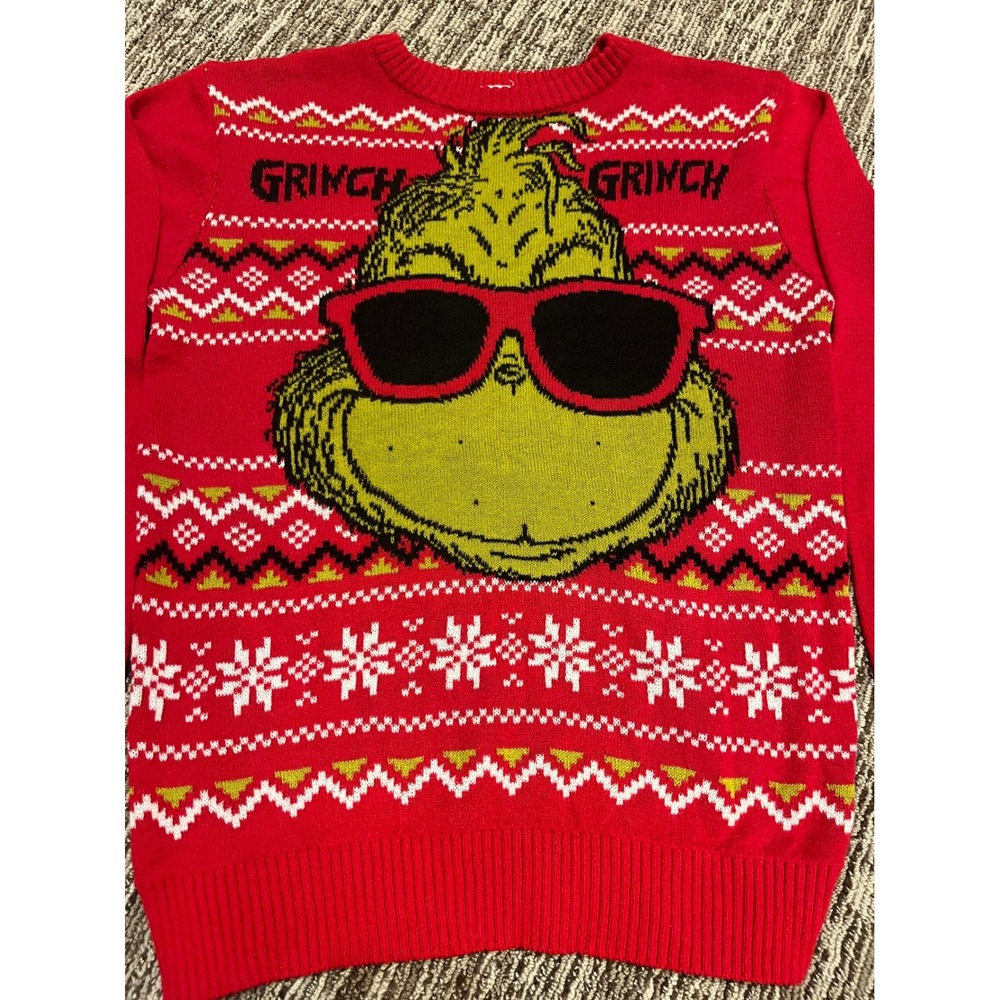 Dr Seuss The Grinch Kids XL 14-16 Red Fair Isle Ugly Christmas Sweater Pullover